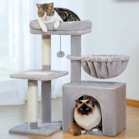 28" Small Cat Tree Tower Cat Condo with Perch Cat Scratching Post for Indoor Cats, Gray