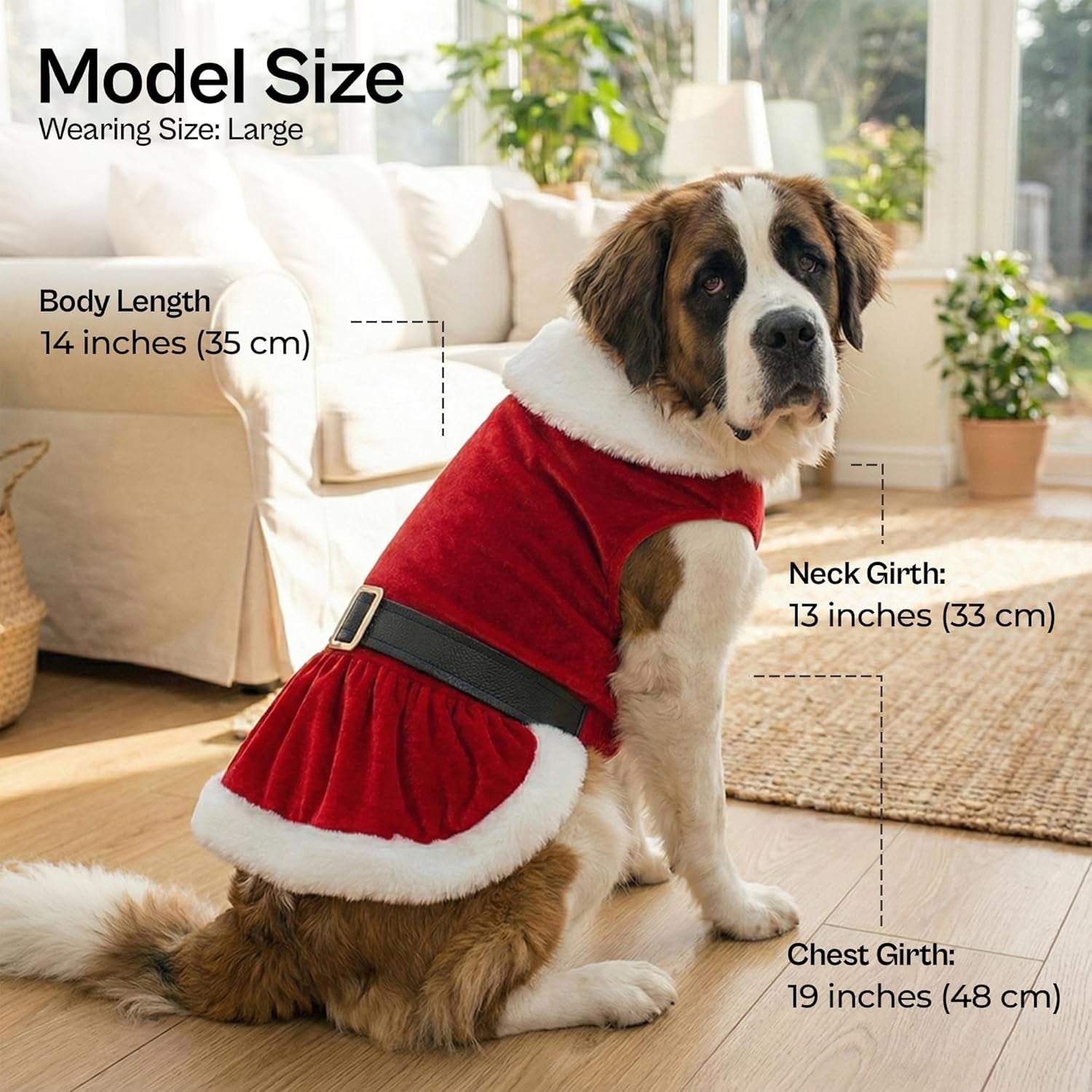 Dog Christmas Dress – Pet Xmas Dog Dress – Mrs. Santa Claus Doggy Costume – Red Velvet Skirt Small Puppy Dresses – Winter Fall Pet Clothes - Christmas Outfit for Large Dogs Girl - L