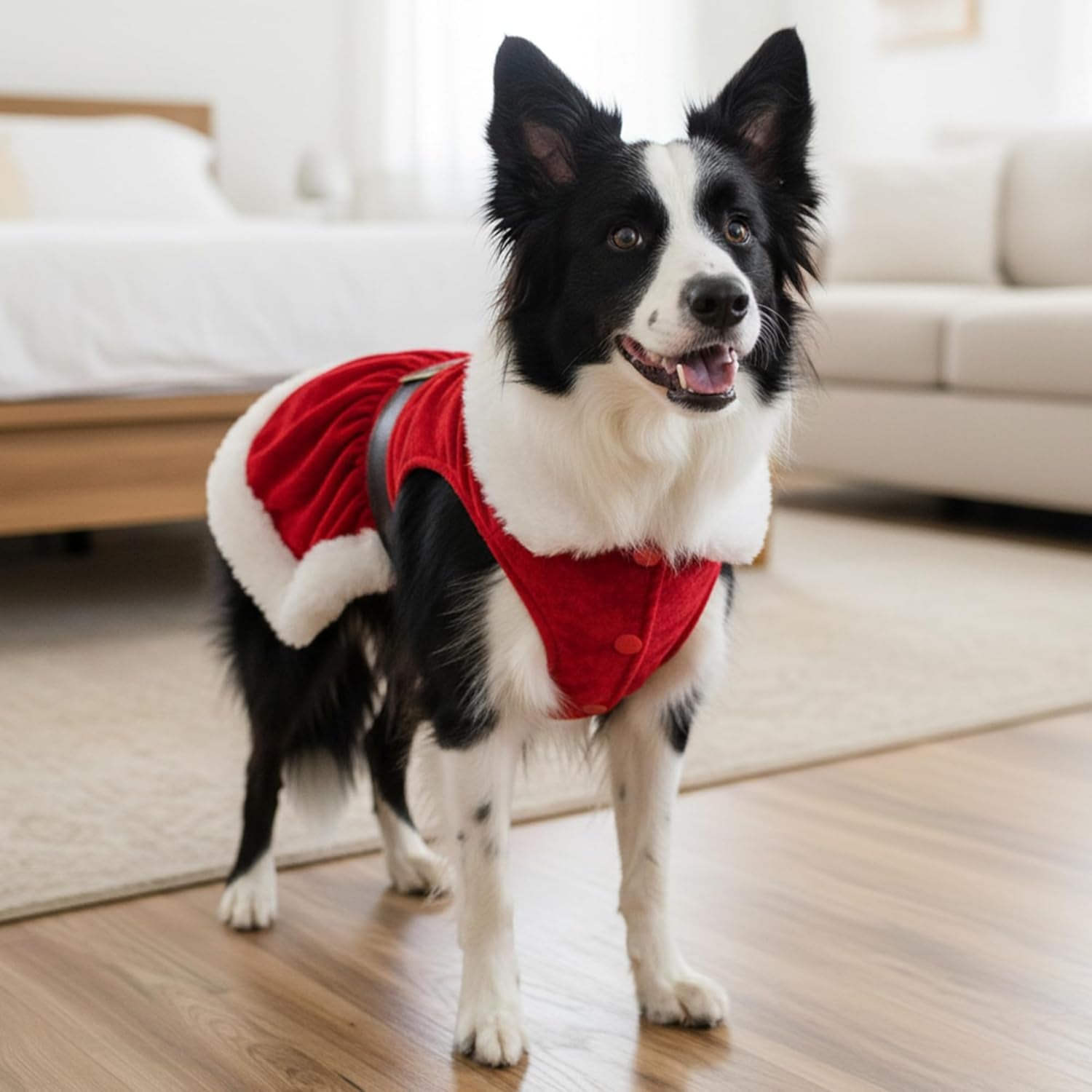 Dog Christmas Dress – Pet Xmas Dog Dress – Mrs. Santa Claus Doggy Costume – Red Velvet Skirt Small Puppy Dresses – Winter Fall Pet Clothes - Christmas Outfit for Large Dogs Girl - L