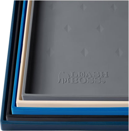 Waterproof Raised-Edge Dog Tray for Food & Water - Silicone Dog Food Mat, Non-Slip Pet Bowl Mat, Dishwasher-Safe Pet Placemat, XL 25 X 17 In, Gray