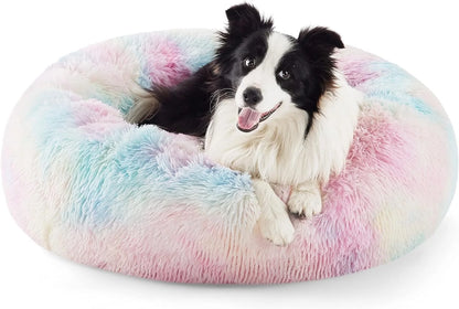 Calming Donut Dog Bed Anti-Anxiety, Self Warming, Cozy Soft Plush round Pet Bed, Ideal for Both Home & Travel, 30"L X 30"W X 8"H