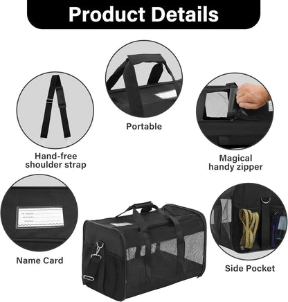 Pet Travel Carrier Soft Sided Portable Bag for Cats, Small Dogs, Kittens or Puppies 17 Lbs Max, Collapsible, Durable, Airline Approved, Travel Friendly (Medium)