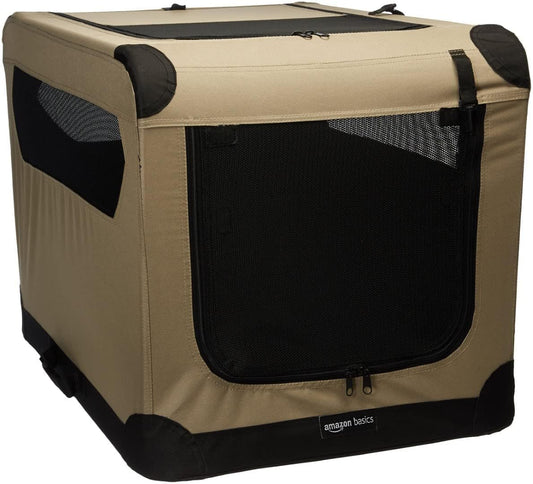 2-Doors Portable Soft-Sided Folding Travel Crate Kennel for Cat, Dog, and Other Small Animals, Tan, M 76 Cm X 54 Cm X 54 Cm