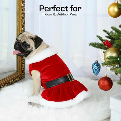 Dog Christmas Dress – Pet Xmas Dog Dress – Mrs. Santa Claus Doggy Costume – Red Velvet Skirt Small Puppy Dresses – Winter Fall Pet Clothes - Christmas Outfit for Large Dogs Girl - L