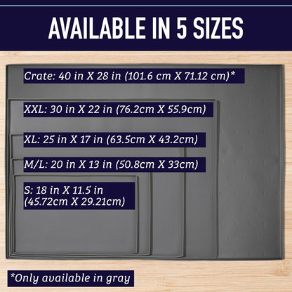 Waterproof Raised-Edge Dog Tray for Food & Water - Silicone Dog Food Mat, Non-Slip Pet Bowl Mat, Dishwasher-Safe Pet Placemat, XL 25 X 17 In, Gray