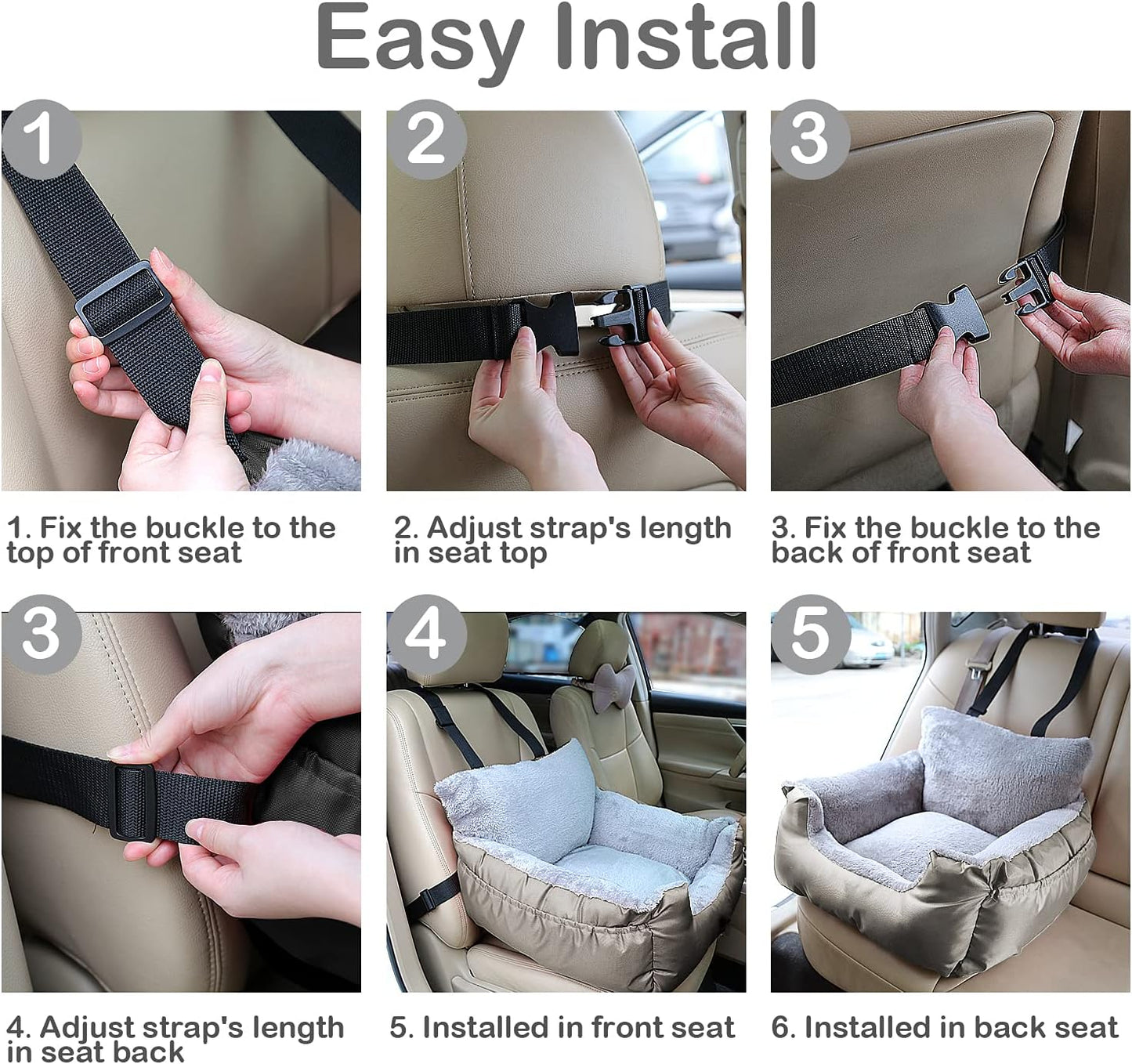 Dog Car Seat for Small Dogs - Warm Soft Washable Pet Car Bed with Storage Pocket and Clip-On Safety Leash - Portable Travel Carrier Booster Seat