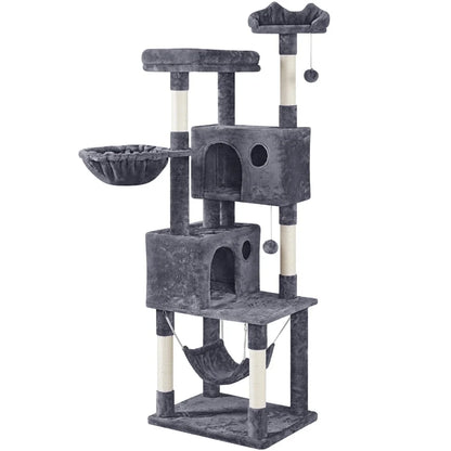73In Multilevel Large Cat Tree Scratching Post Tower with Condos & Basket & Hammock Dark Gray