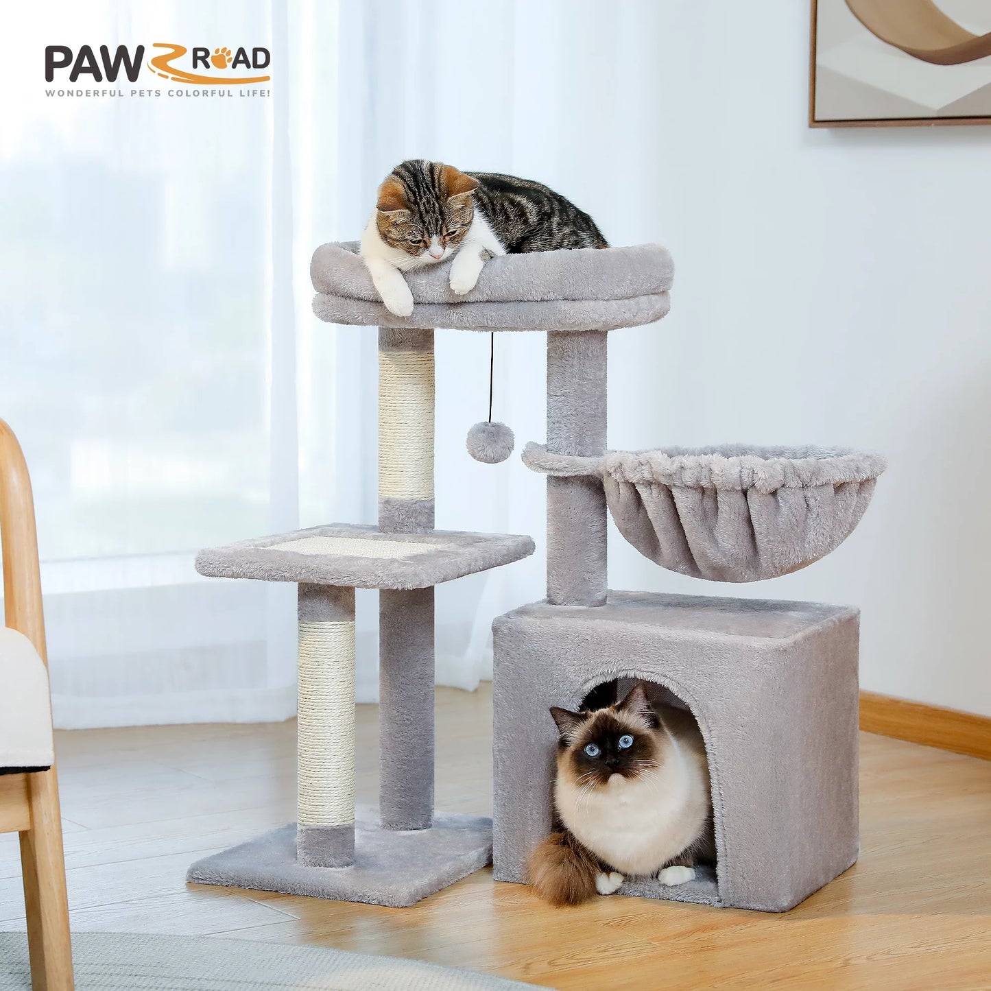 28" Small Cat Tree Tower Cat Condo with Perch Cat Scratching Post for Indoor Cats, Gray