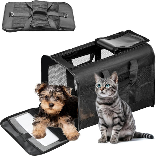 Pet Travel Carrier Soft Sided Portable Bag for Cats, Small Dogs, Kittens or Puppies 17 Lbs Max, Collapsible, Durable, Airline Approved, Travel Friendly (Medium)