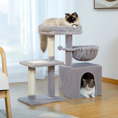 28" Small Cat Tree Tower Cat Condo with Perch Cat Scratching Post for Indoor Cats, Gray