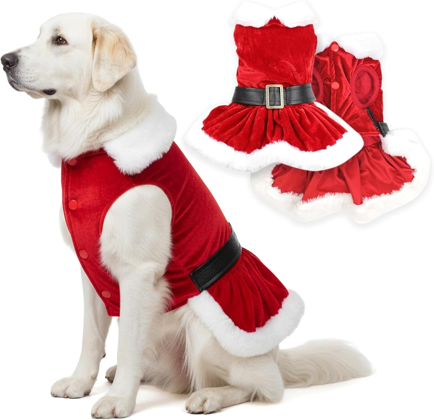 Dog Christmas Dress – Pet Xmas Dog Dress – Mrs. Santa Claus Doggy Costume – Red Velvet Skirt Small Puppy Dresses – Winter Fall Pet Clothes - Christmas Outfit for Large Dogs Girl - L