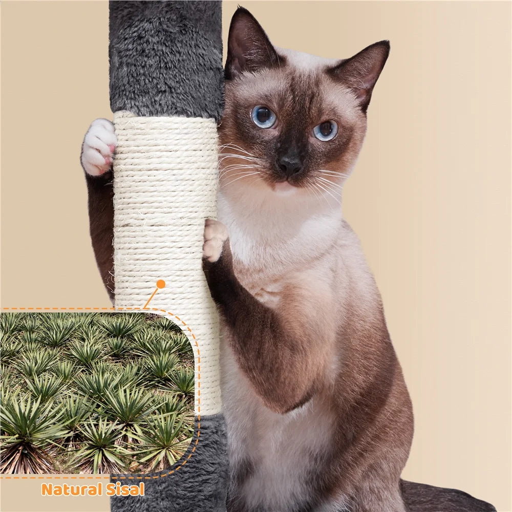 73In Multilevel Large Cat Tree Scratching Post Tower with Condos & Basket & Hammock Dark Gray