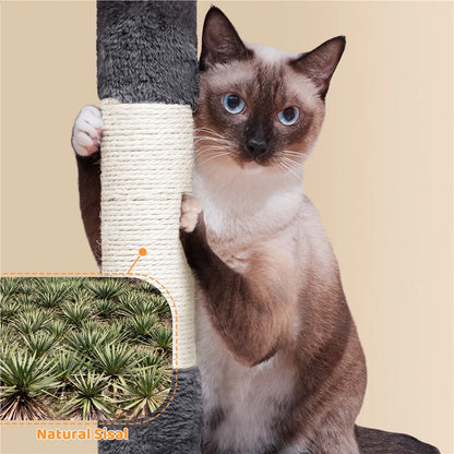 73In Multilevel Large Cat Tree Scratching Post Tower with Condos & Basket & Hammock Dark Gray