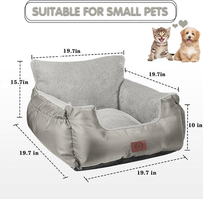 Dog Car Seat for Small Dogs - Warm Soft Washable Pet Car Bed with Storage Pocket and Clip-On Safety Leash - Portable Travel Carrier Booster Seat