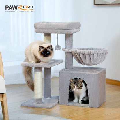 28" Small Cat Tree Tower Cat Condo with Perch Cat Scratching Post for Indoor Cats, Gray