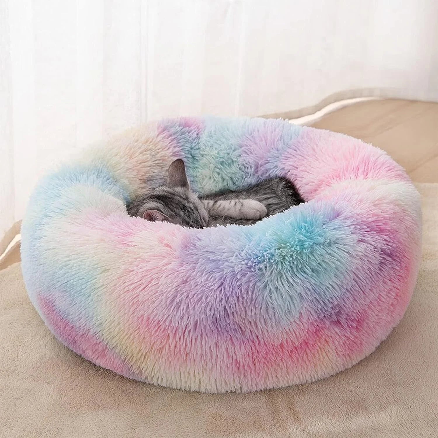 Calming Donut Dog Bed Anti-Anxiety, Self Warming, Cozy Soft Plush round Pet Bed, Ideal for Both Home & Travel, 30"L X 30"W X 8"H